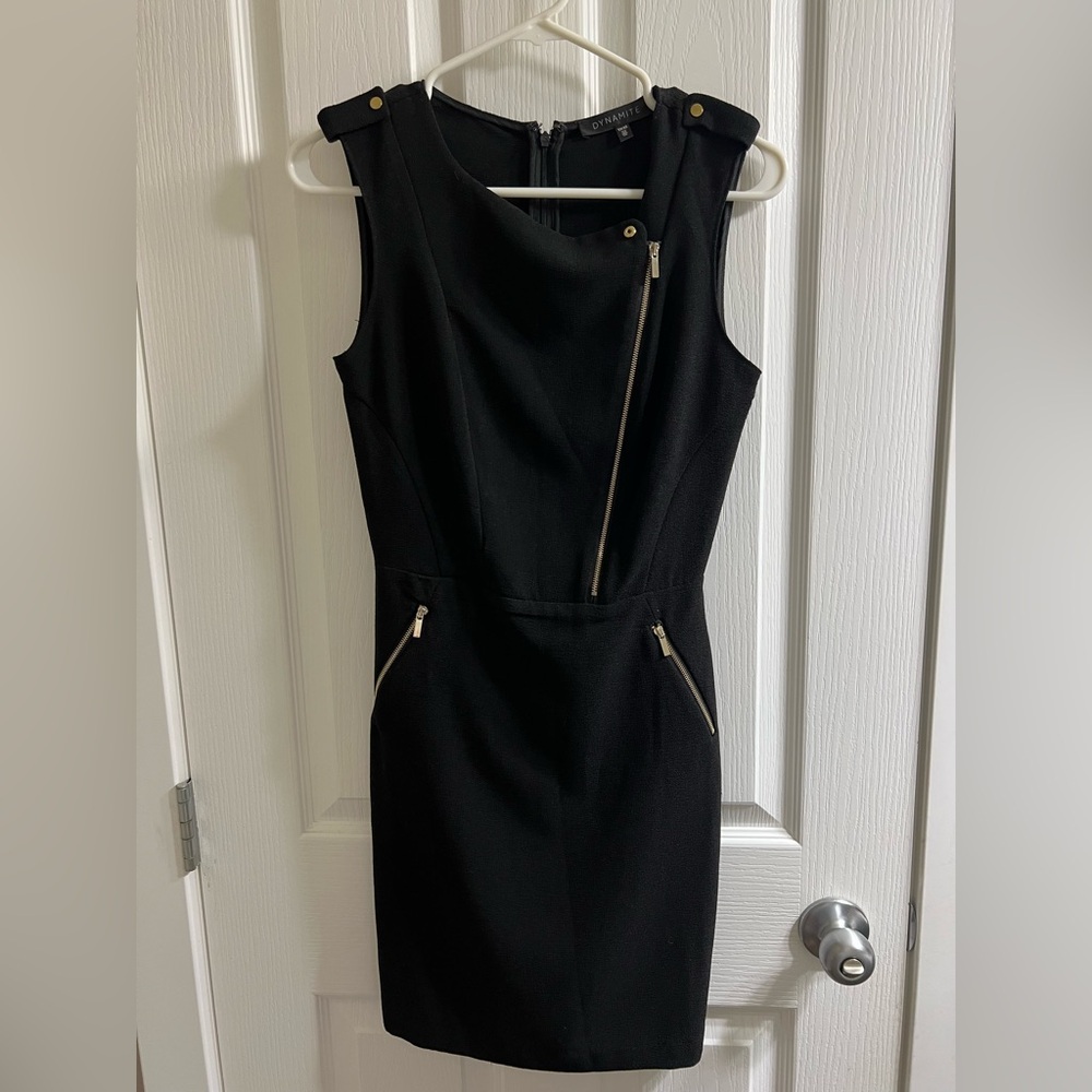 Dynamite Black Mini Dress with Zipper Accents